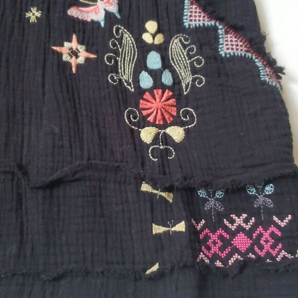 XL JOHNNY WAS EMBROIDERED COTTON LIGHTWEIGHT BOHO TUNIC TOP NAVY FRONT POCKET - Picture 14 of 15